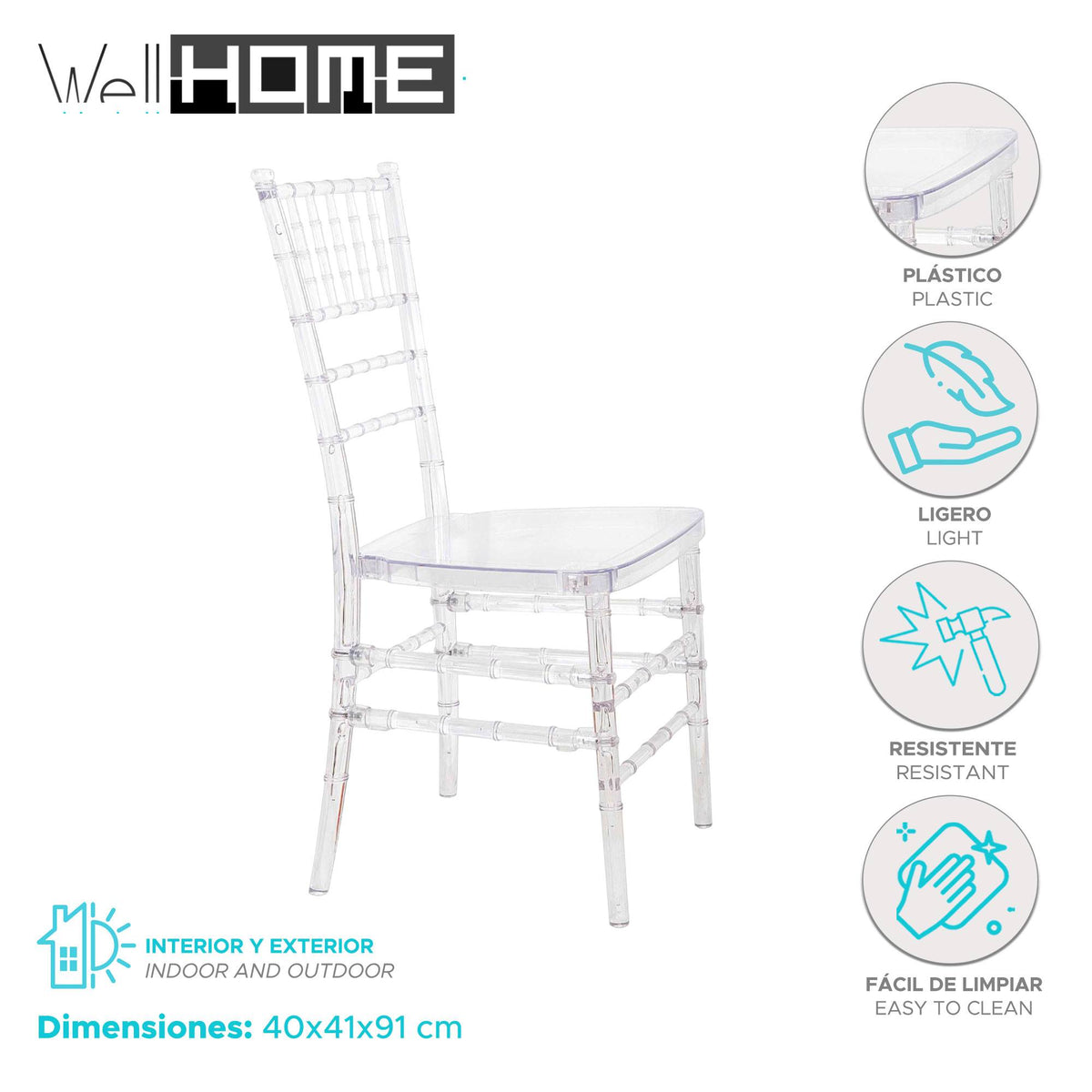 Silla de plástico estilo clásico 40x41x91cm (2)