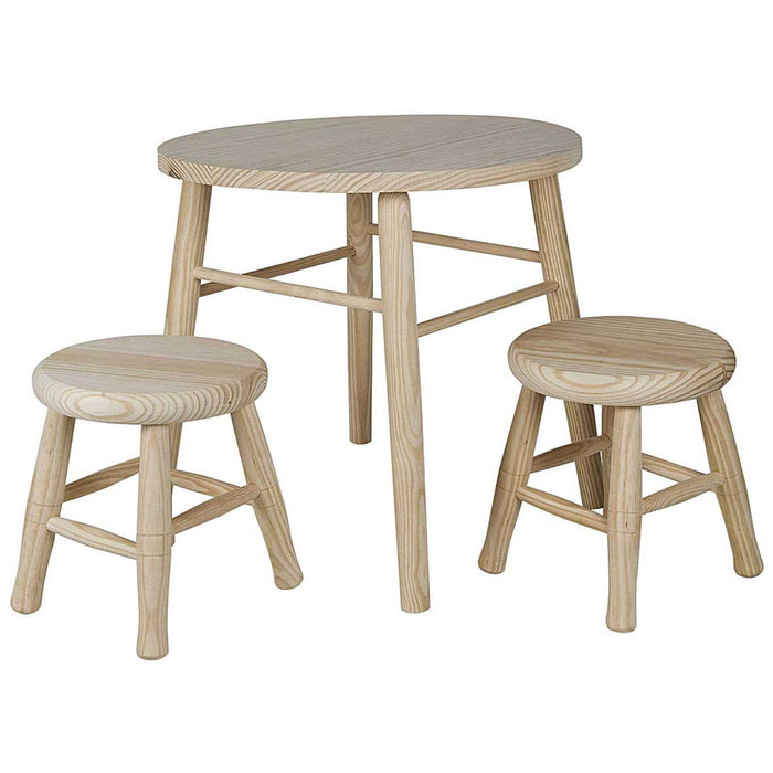 Conjunto infantil mesa y 2 taburetes redondo madera de pino