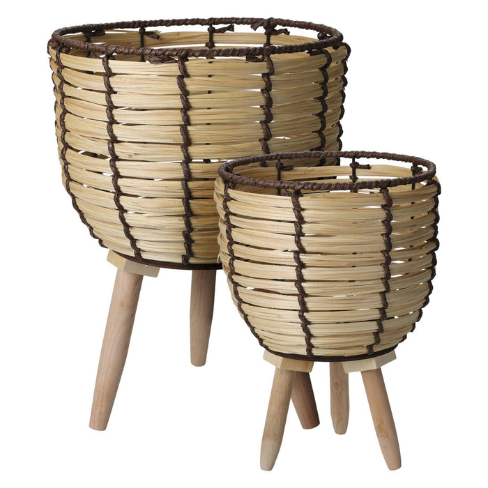 Juego 2 cestas macetero de madera con patas Ø21-Ø27cm