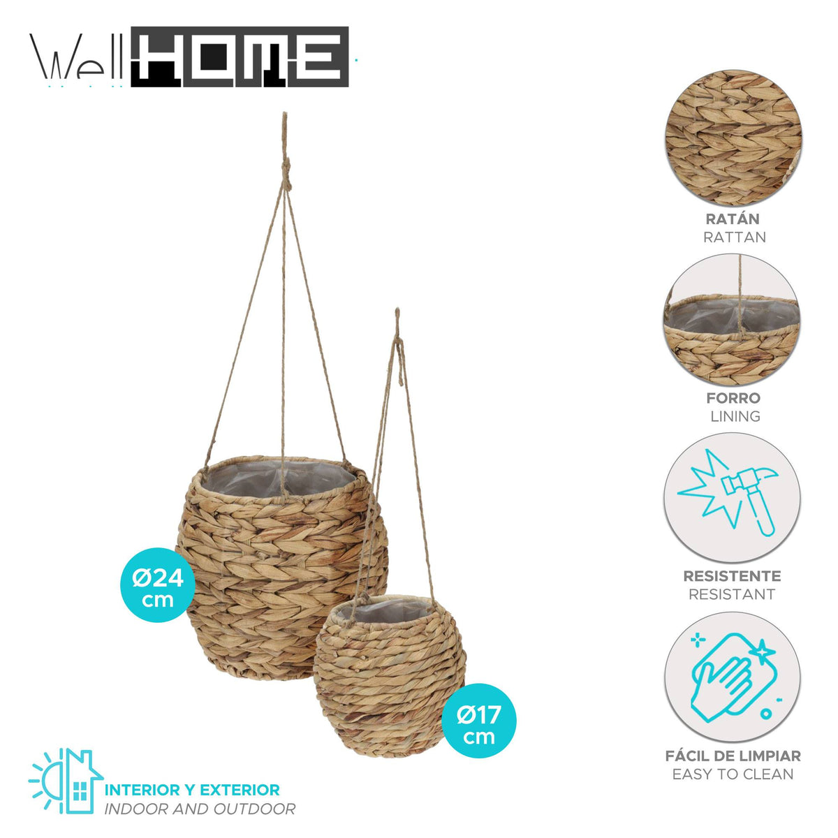 Juego 2 cestas macetero de fibra natural Ø17-Ø24cm (2)