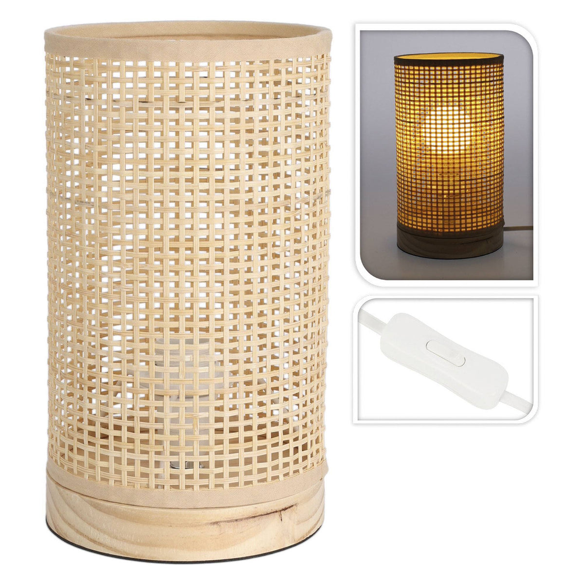 Lámpara de mesa con pantalla de bambú Ø13x23cm (3)