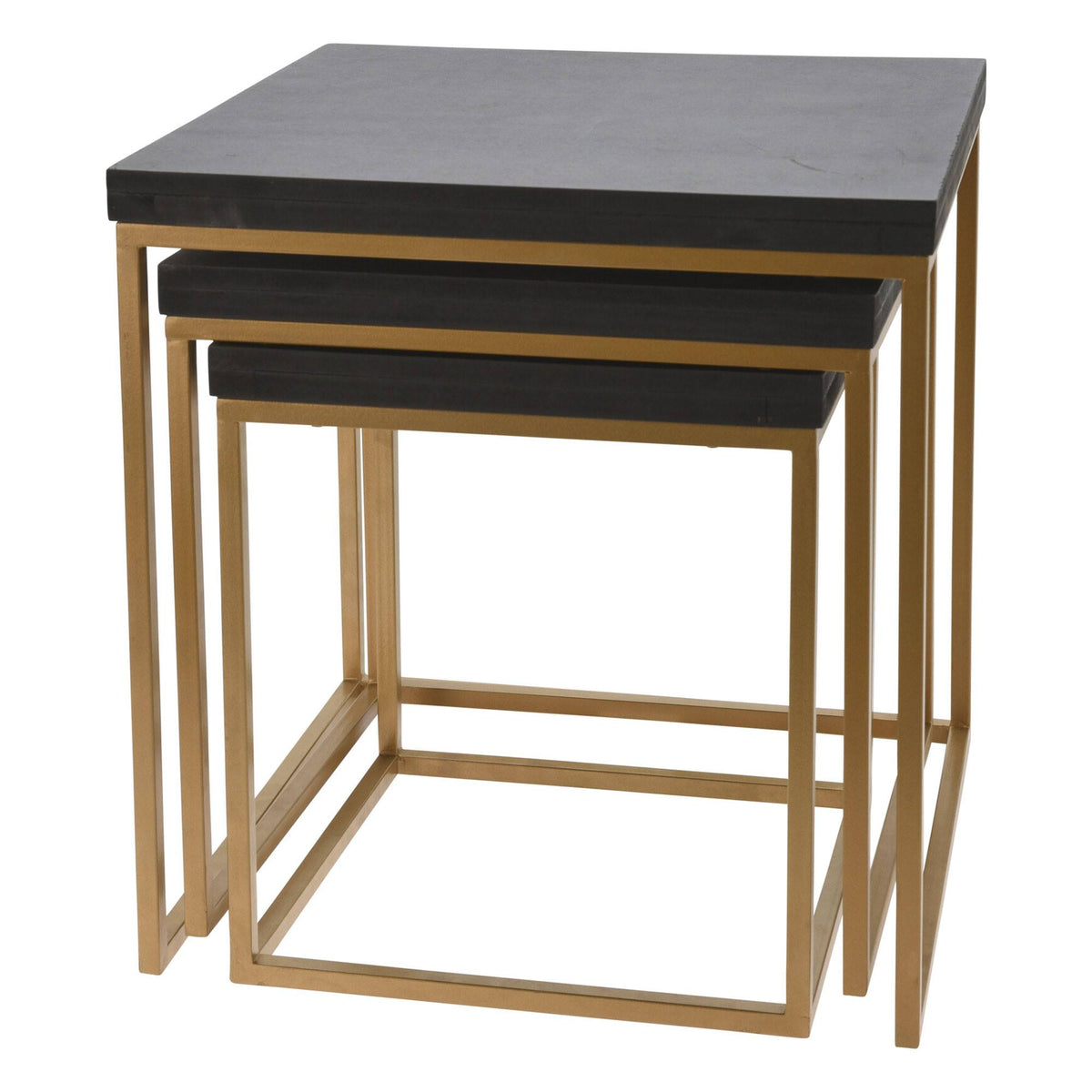 Juego de 3 bancos madera y metal color negro