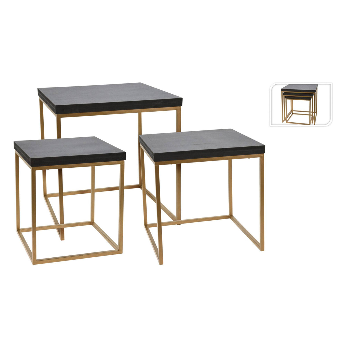 Juego de 3 bancos madera y metal color negro (3)