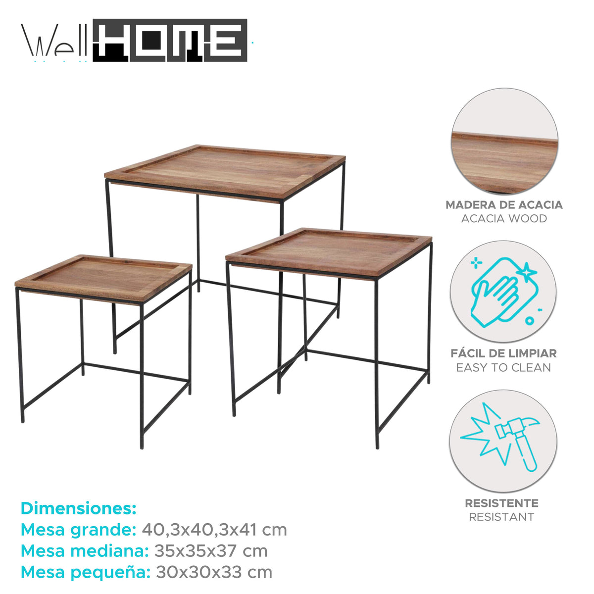 Set de 3 mesas auxiliares en madera de acacia (2)
