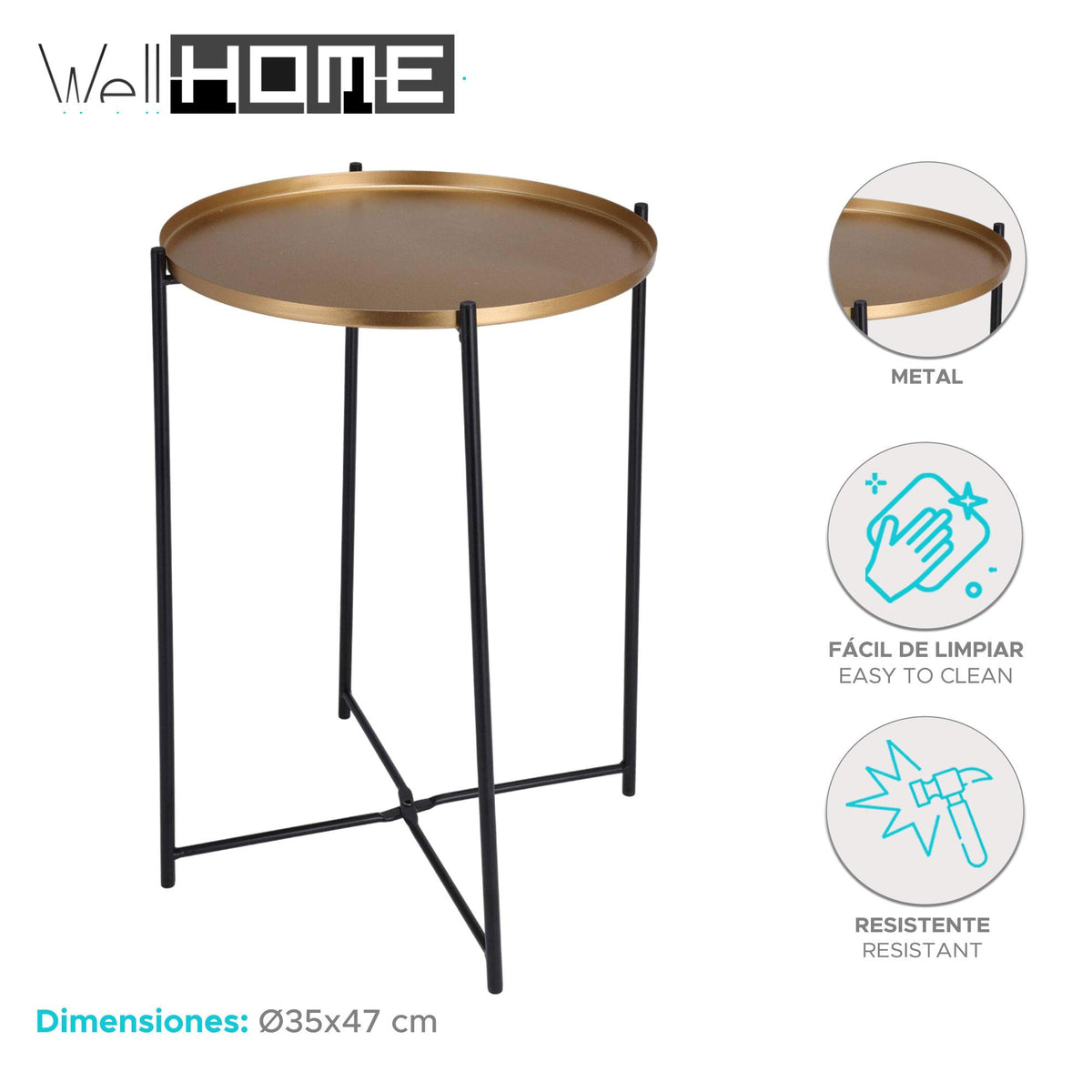 Mesa auxiliar redonda metal dorado Ø35x47cm (2)