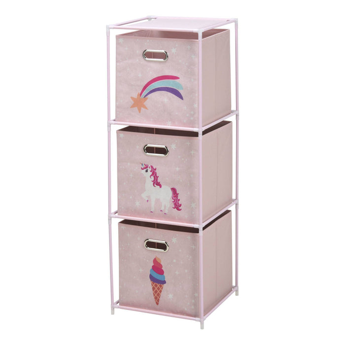 Estantería 3 estantes con cajones en metal color rosa H.102cm