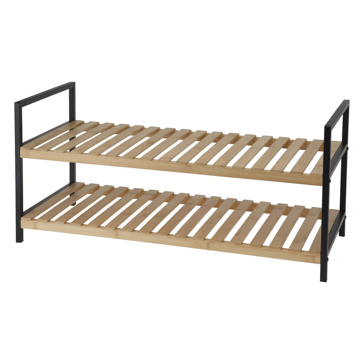 Zapatero de bambú 2 estantes metal y bambú 70x30x32cm