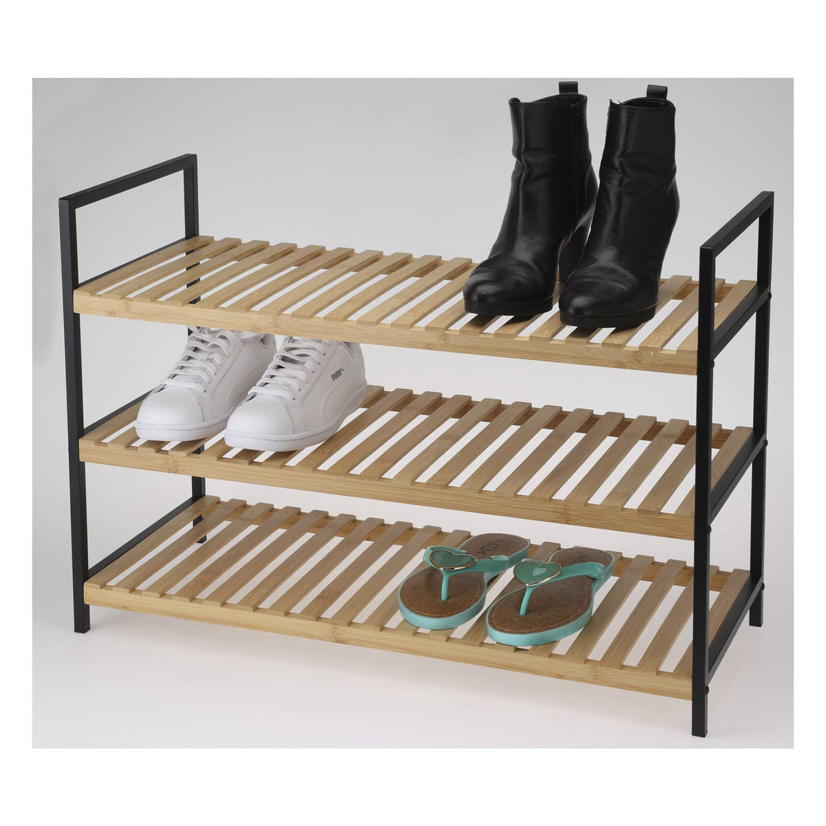 Zapatero de bambú 3 estantes metal y bambú 70x30x48,5cm (3)