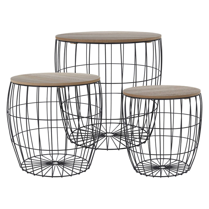 Juego de 3 mesas auxiliares metal y MDF Ø42,5 Ø37 Ø31cm
