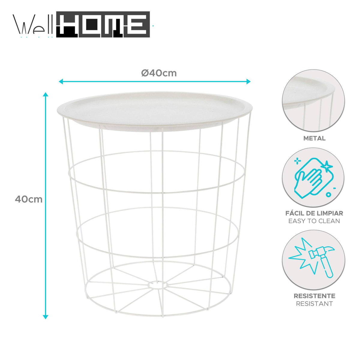 Mesa auxiliar de metal color blanco Ø40x40cm (2)