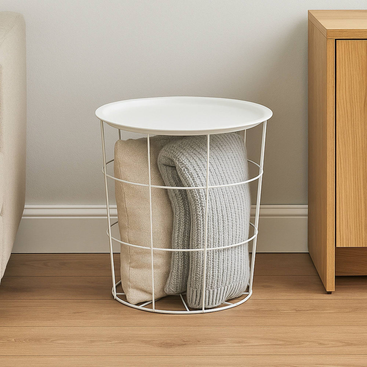Mesa auxiliar de metal color blanco Ø40x40cm (3)