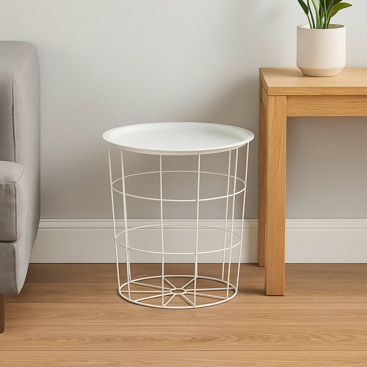 Mesa auxiliar de metal color blanco Ø40x40cm (4)