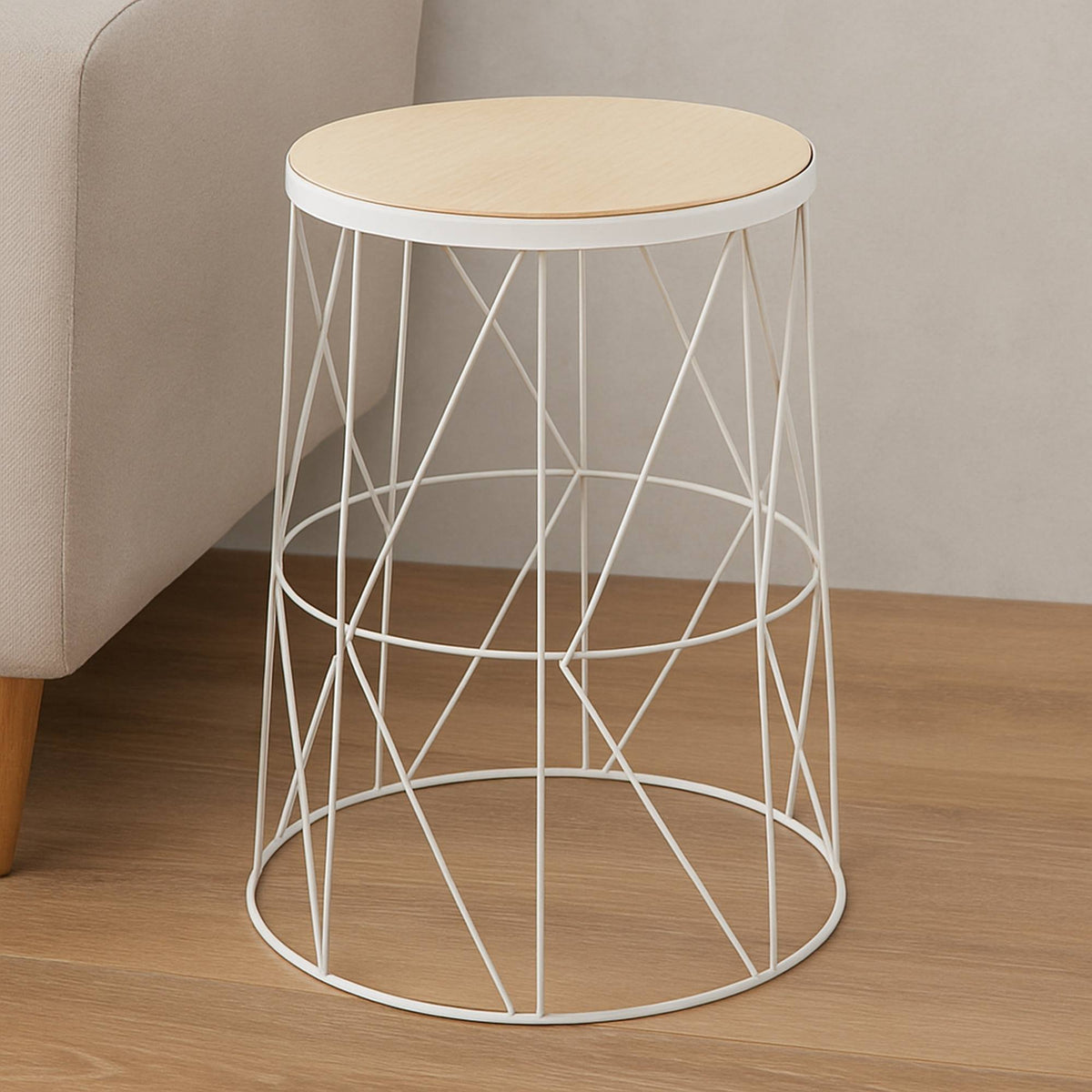 Mesa auxiliar de metal color blanco Ø28x37cm (3)