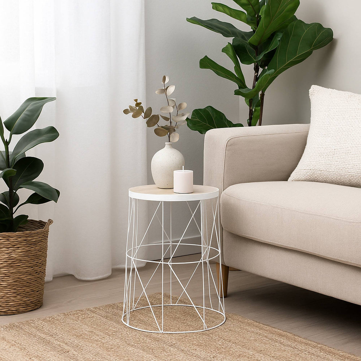 Mesa auxiliar de metal color blanco Ø28x37cm (4)