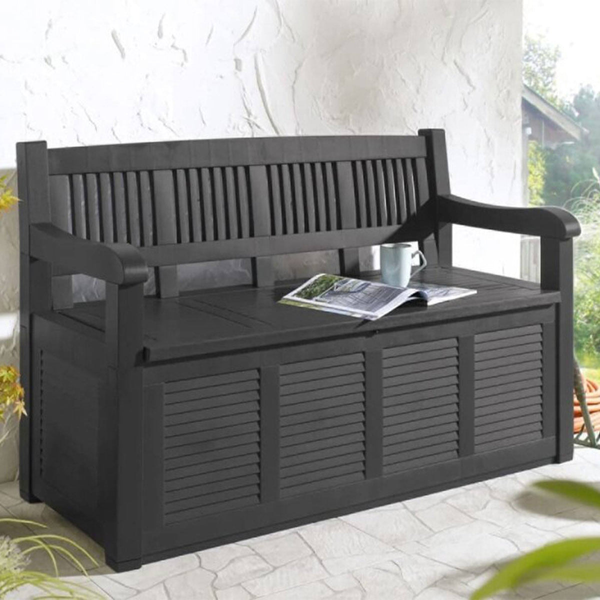Banco-baúl pasillero madera 280L color gris 130x60x85cm (4)