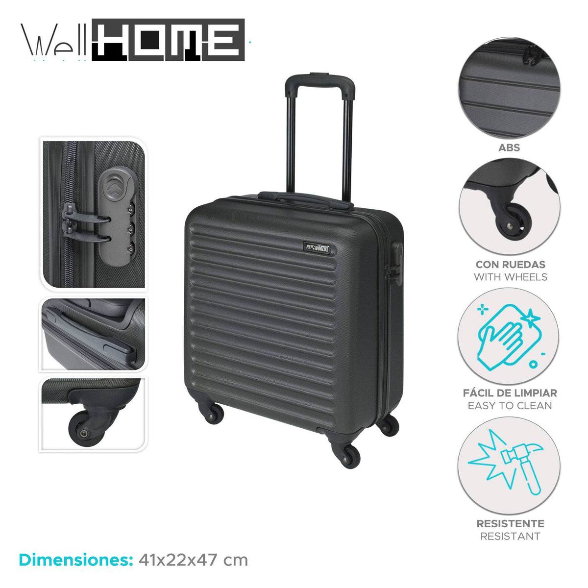 Maleta trolley ABS 16'' 4 ruedas color negro (2)