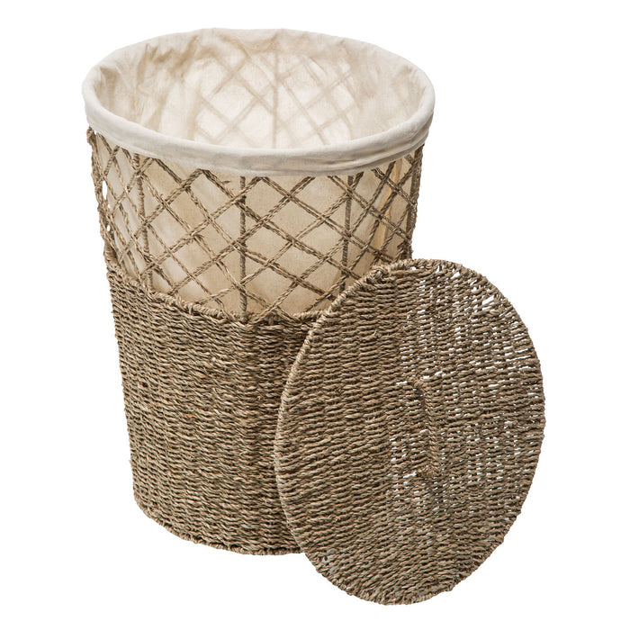 Cesta de mimbre con tapa color beige