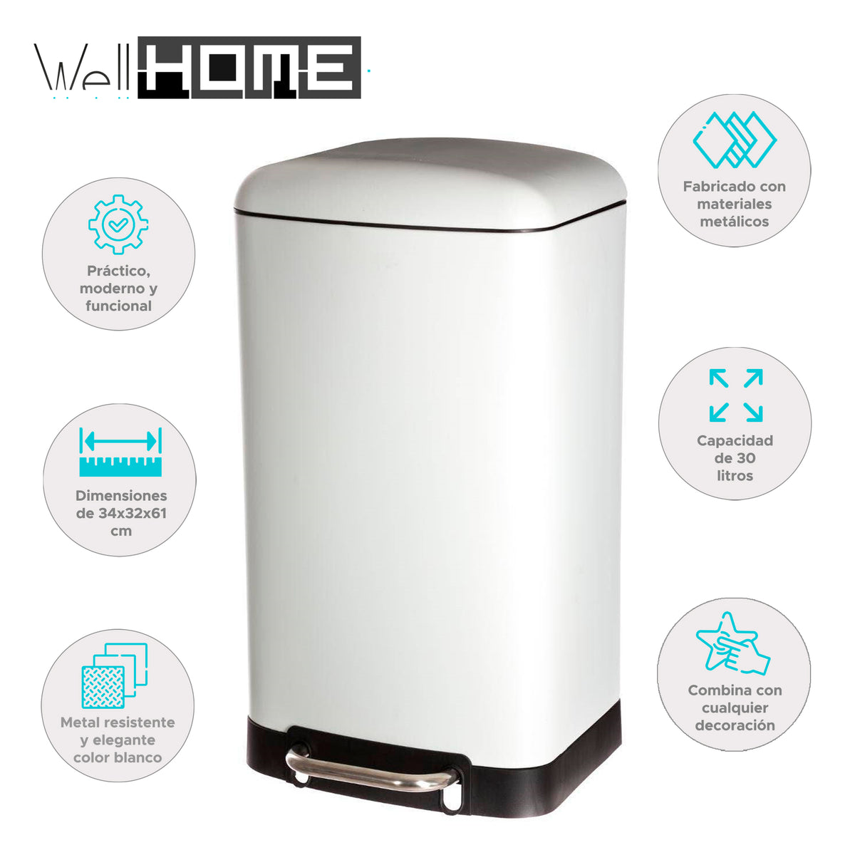 Cubo de metal blanco con tapa 30L (2)