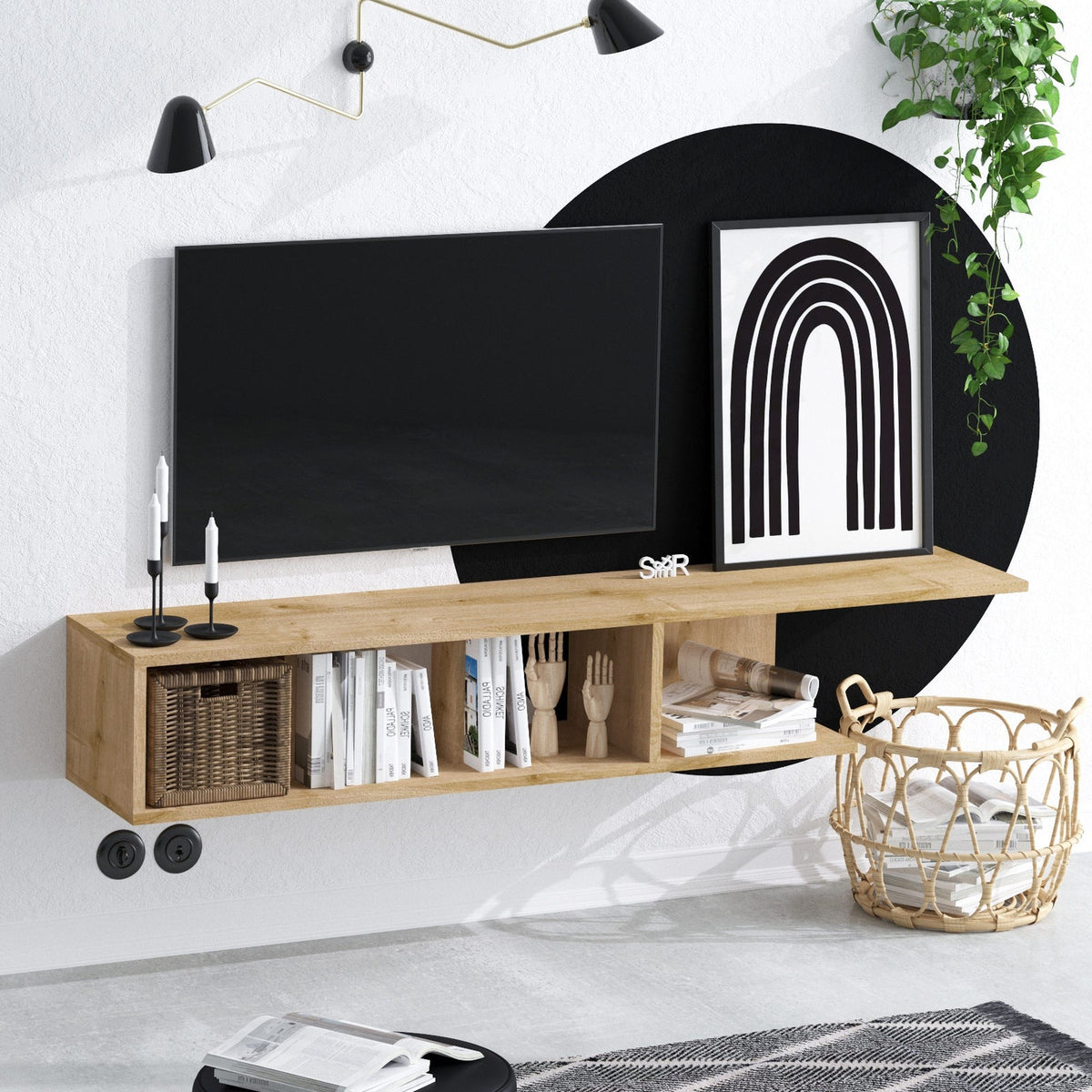 Mesa de TV melamina roble 150x26x24cm (2)