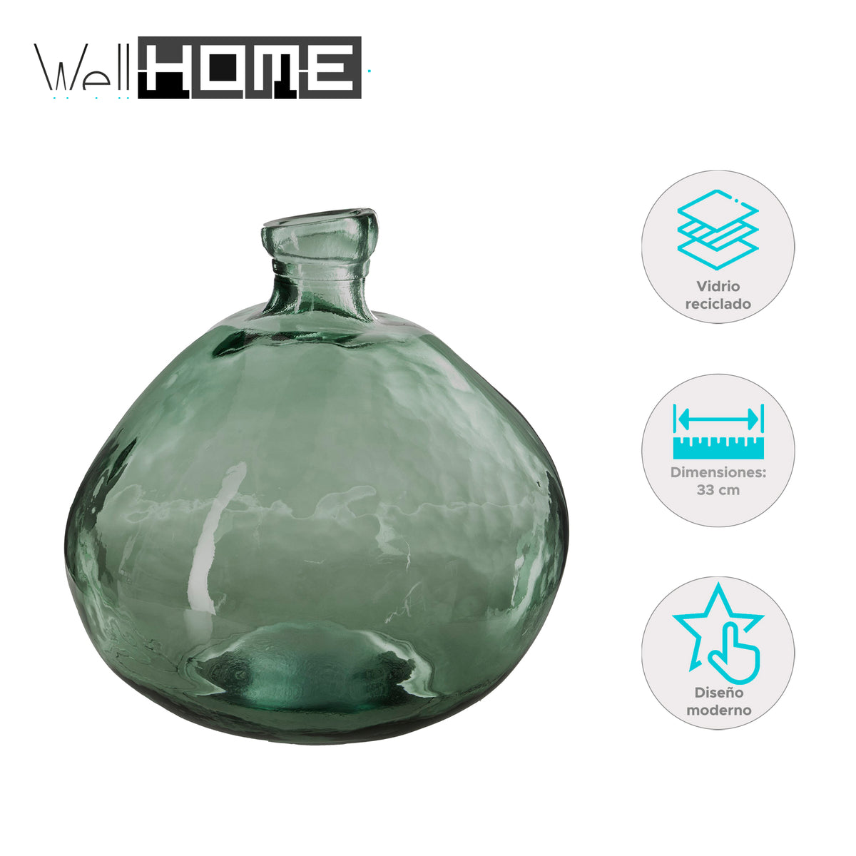 Florero de vidrio reciclado redondo color verde Ø33cm (2)