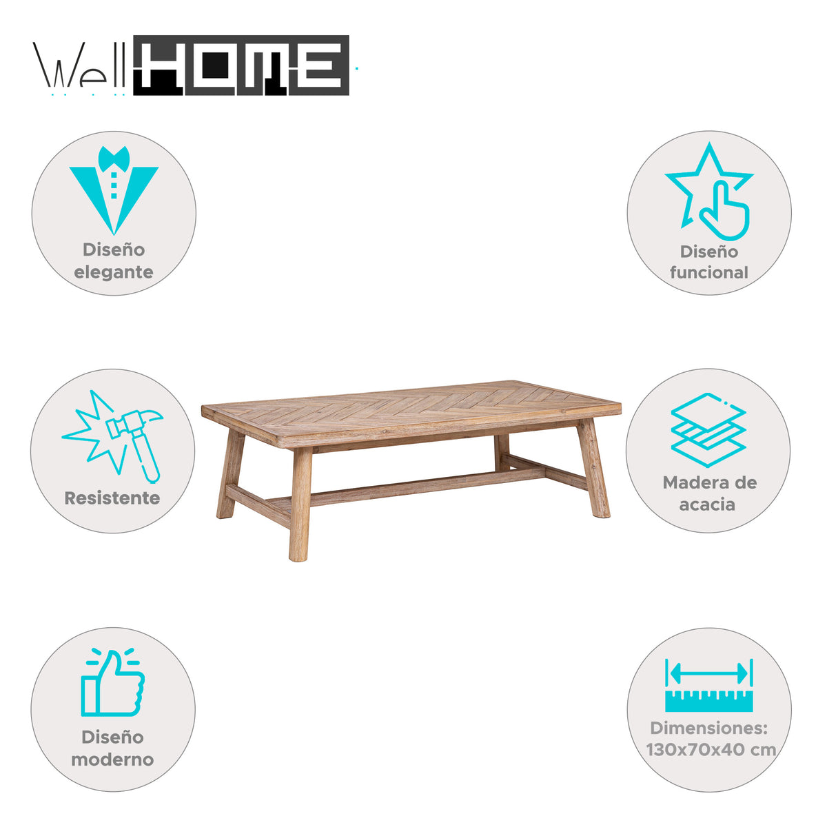 Mesa de centro Aeris estilo étnico 130x70x40cm (2)