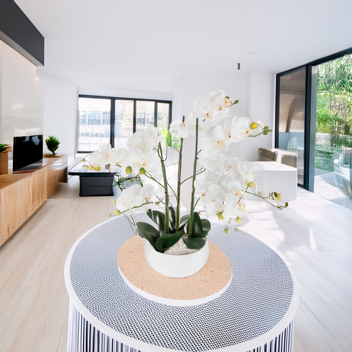 Orquídea artificial en maceta de cerámica blanca H.65cm (4)