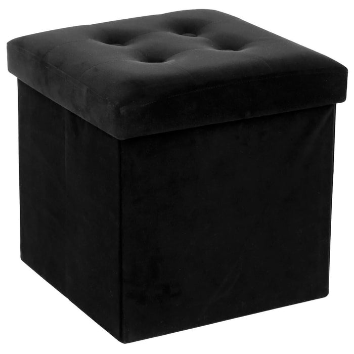 Puf plegable de terciopelo negro Lysander