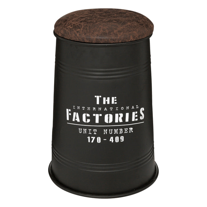 Puf canister metal y madera color negro Joao