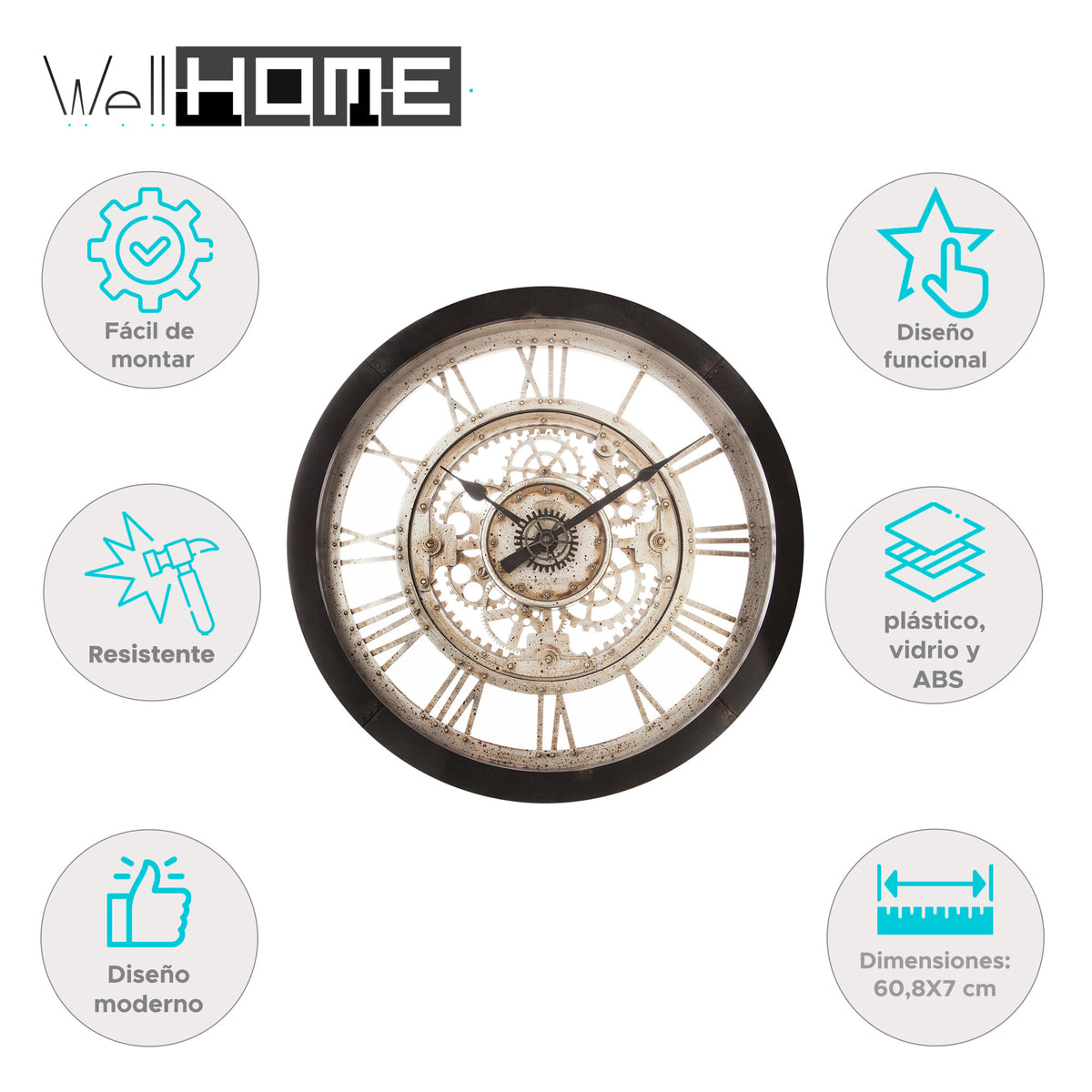 Reloj de pared mecánico de plástico Ø60,8cm (2)