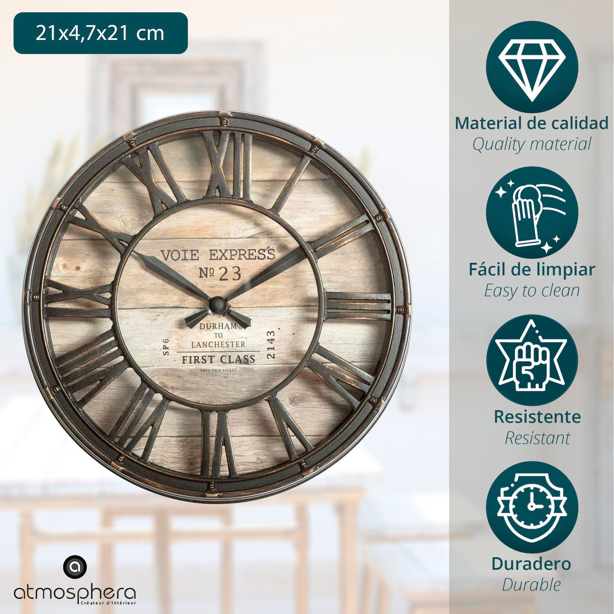 Reloj de pared mecánico de plástico Ø21cm (2)