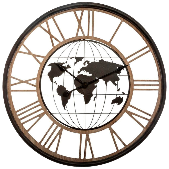 Reloj de pared mecánico metálico diseño mapamundi Ø37cm