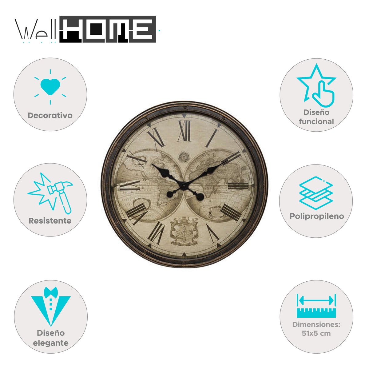 Reloj de pared de plástico vintage Ø51cm (2)