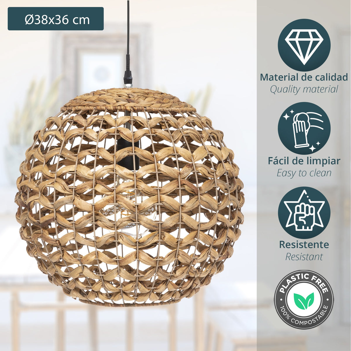 Lámpara de techo Jacinthe natural arena 38 cm diámetro (2)