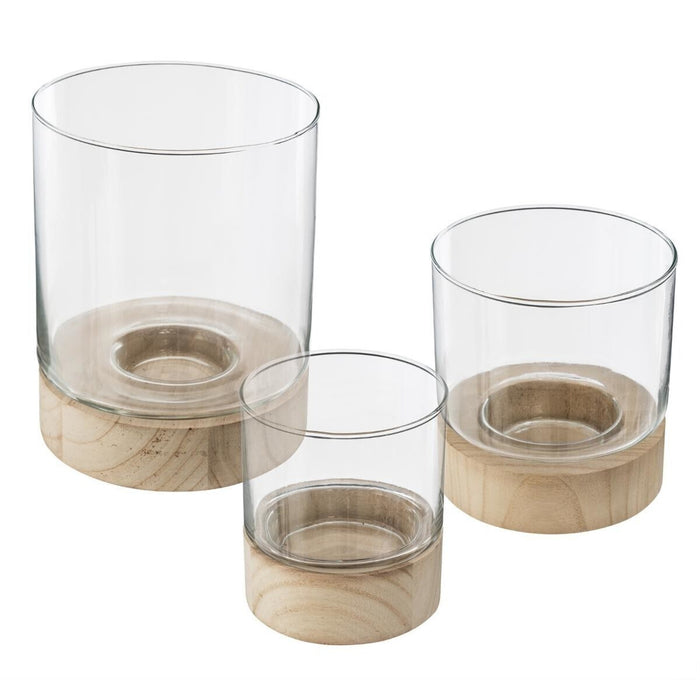 Juego 3 portavelas de cristal
