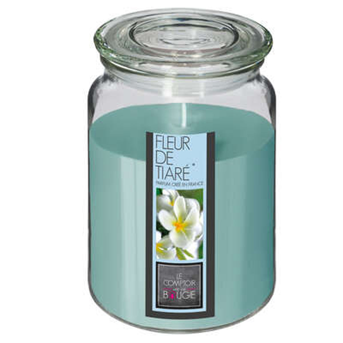 Vela perfumada con flor tiare color azul