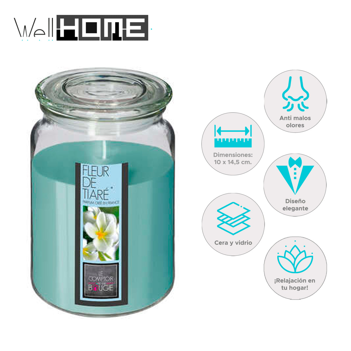Vela perfumada con flor tiare color azul (2)