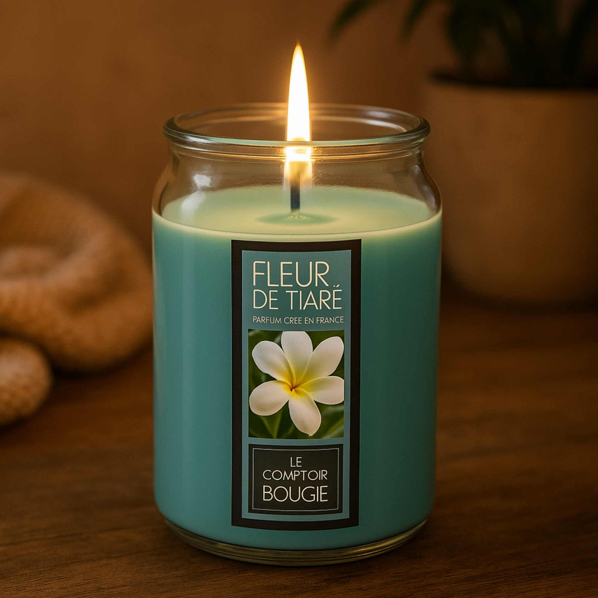 Vela perfumada con flor tiare color azul (4)