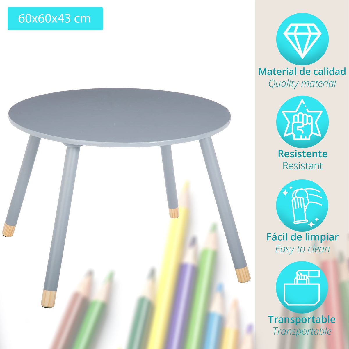 Mesa infantil MDF color azul 60x60x43cm (2)