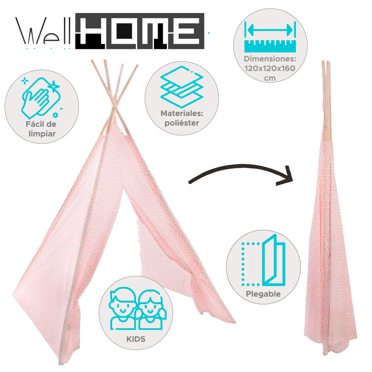 Tipi infantil rosa 120x120x160cm (2)