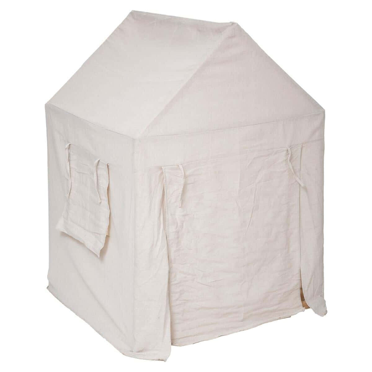 Cabaña de lona infantil con estructura de madera (9)