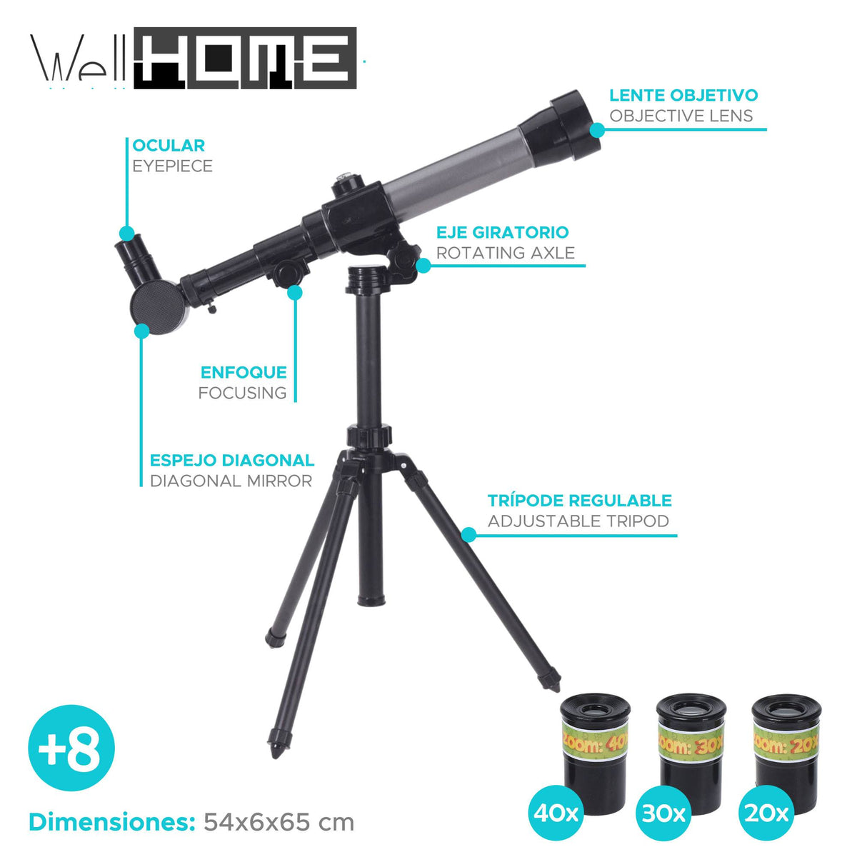Telescopio 54x6x65cm con 3 fuerzas 20X 30X 40X (2)