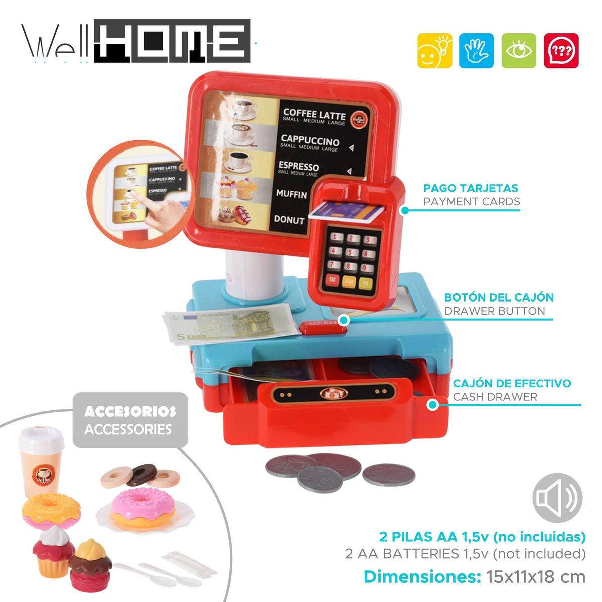 Juguete caja registradora de supermercado con sonido 15x11x18cm (2)