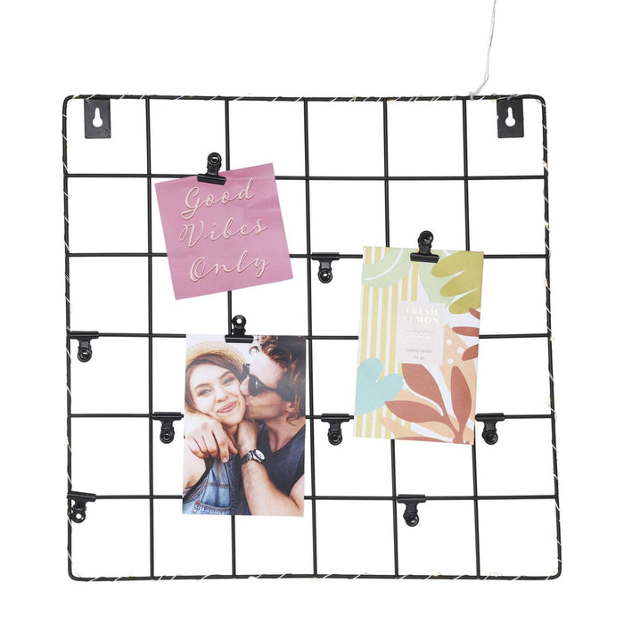 Estante de pared para cuadros con LED metal negro 36x36x2cm