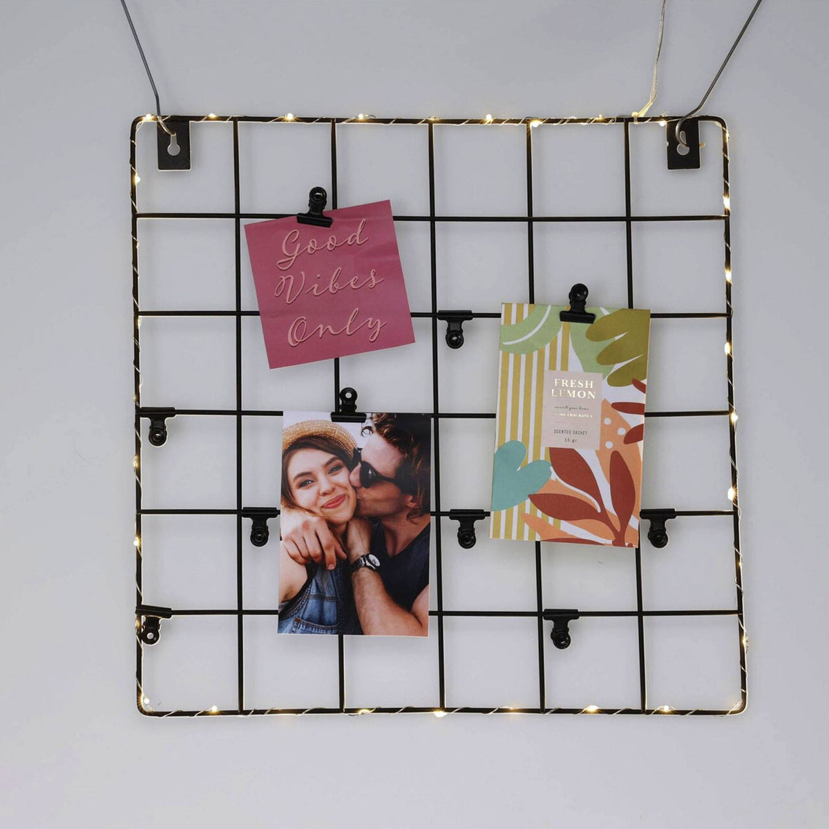 Estante de pared para cuadros con LED metal negro 36x36x2cm (4)