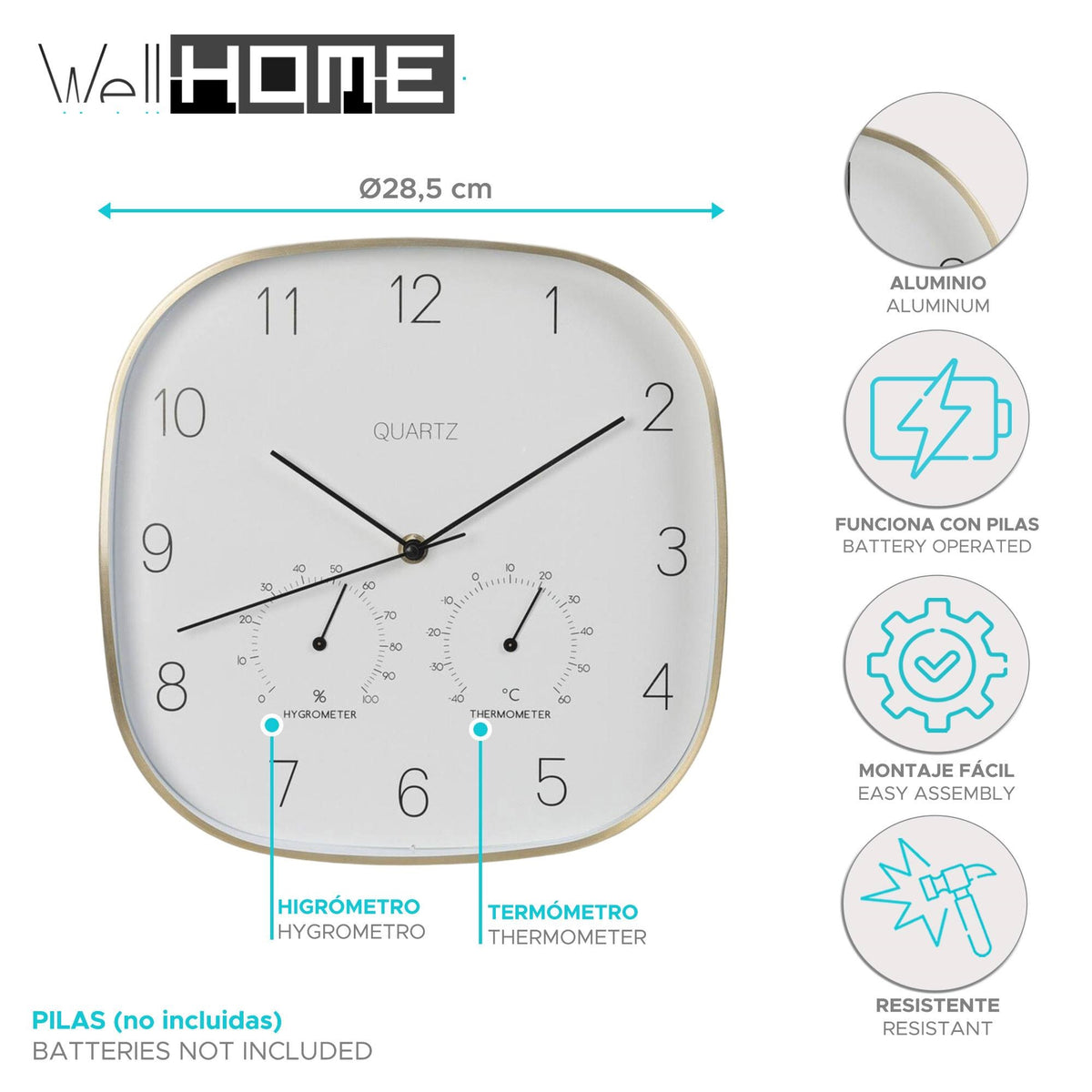 Reloj de pared con marco dorado Ø28,5x4cm (2)