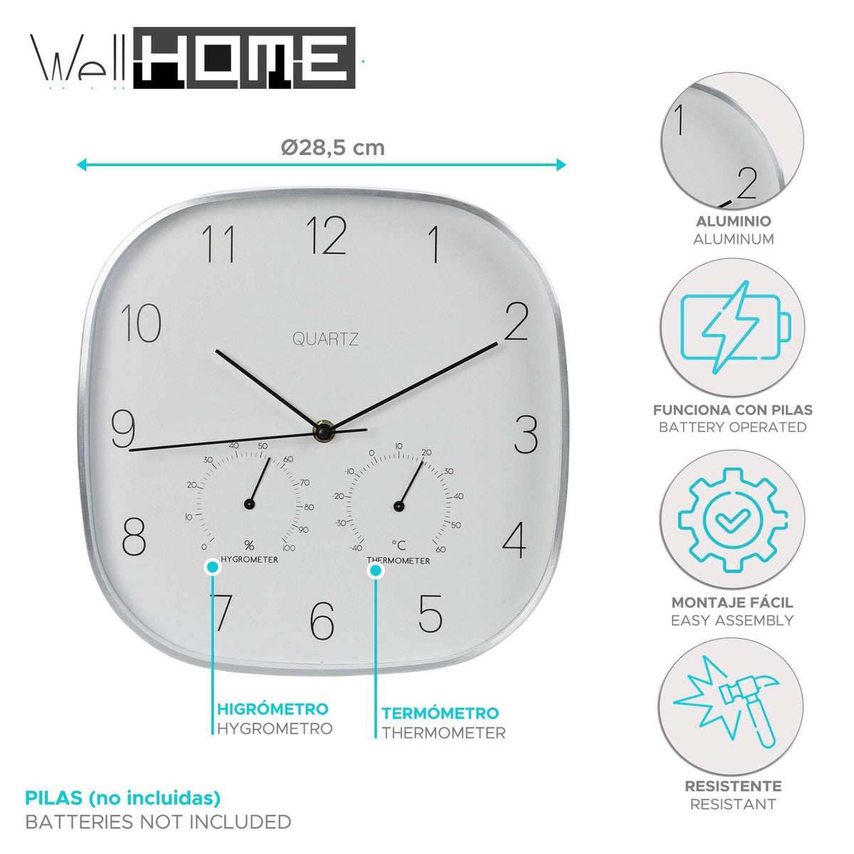 Reloj de pared con marco plateado Ø28,5x4cm (2)