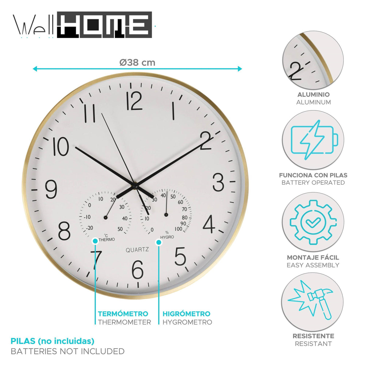 Reloj de pared redondo color blanco Ø38x4,2cm (2)