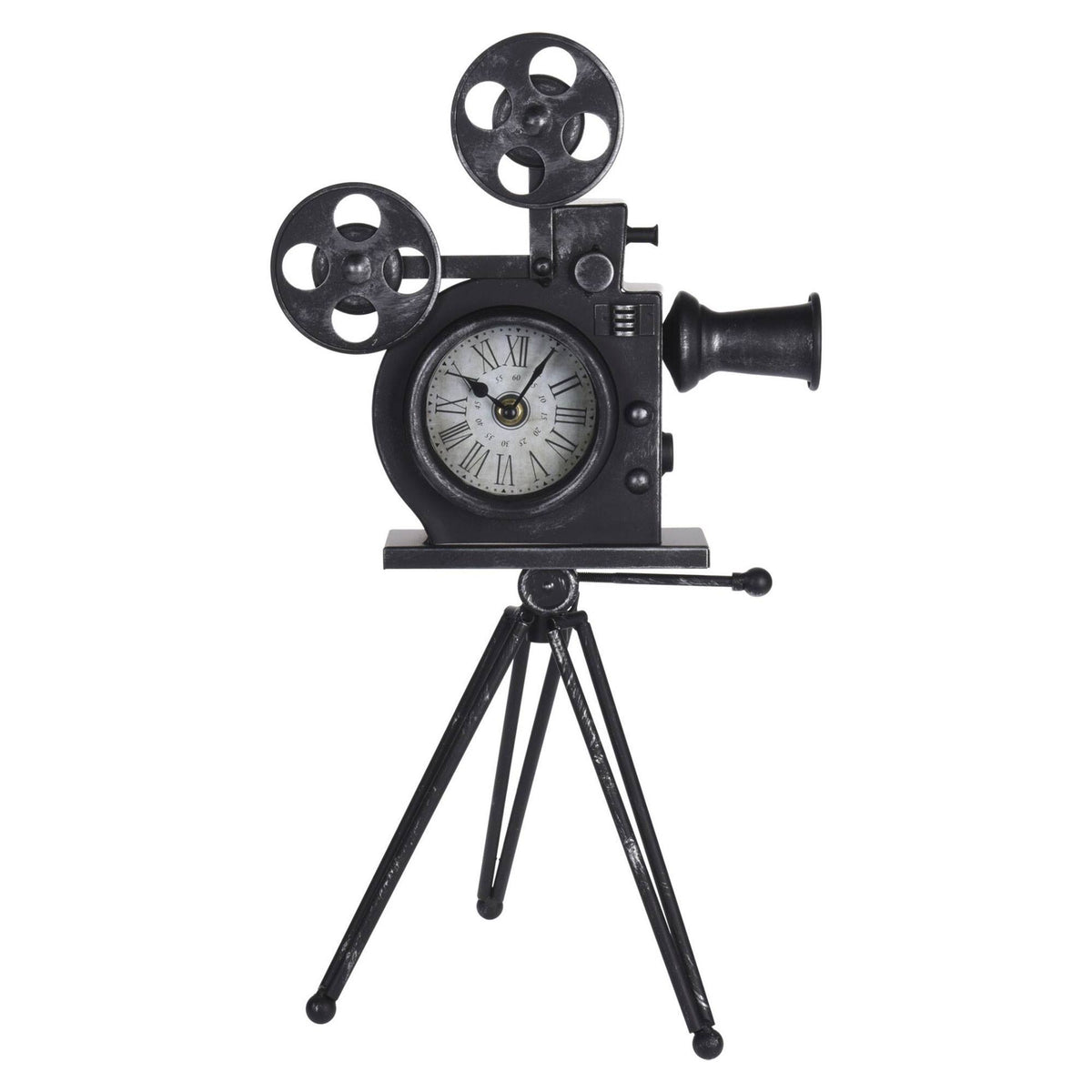 Reloj de mesa diseño cámara de cine metal negro 29x22x53cm