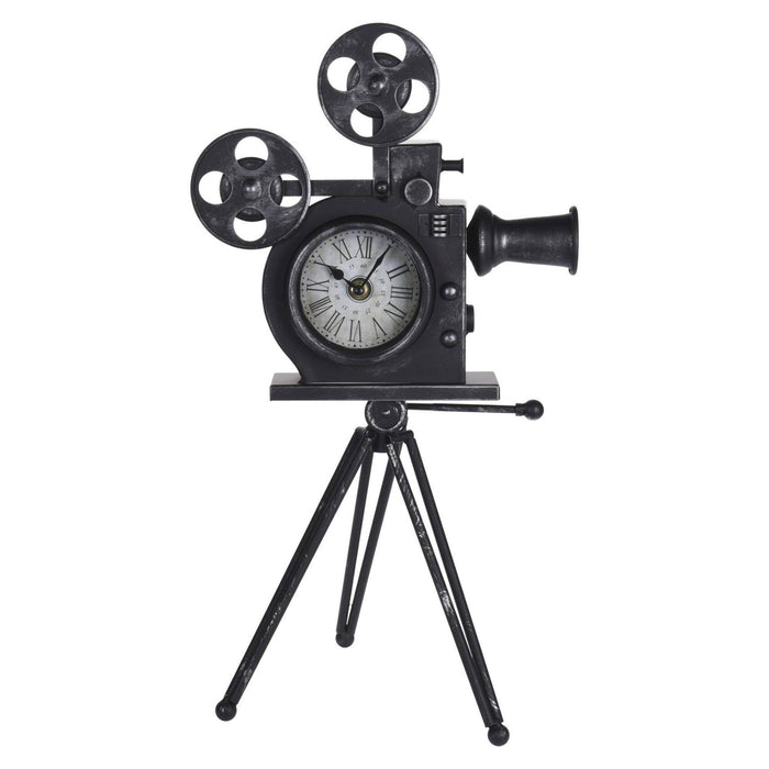 Reloj de mesa diseño cámara de cine metal negro 29x22x53cm
