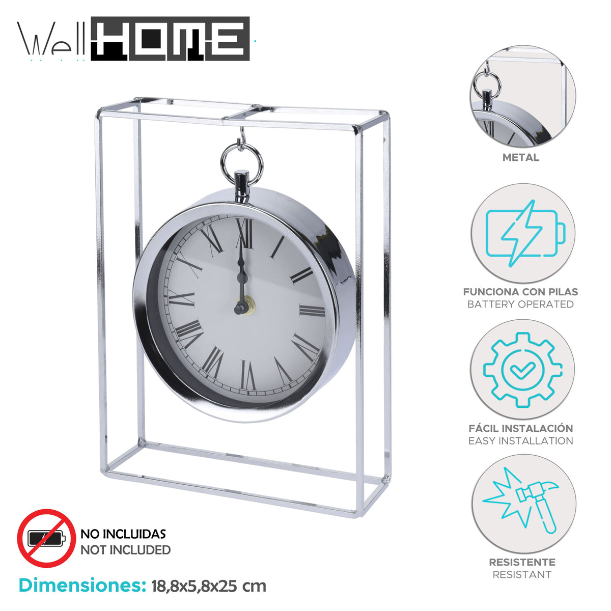Reloj colgante de metal plateado 18,8x5,8x25cm (2)